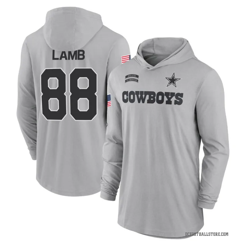 CeeDee Lamb Men's Gray Dallas Cowboys 2024 Salute to Service Lightweight Performance Long Sleeve Hooded T-Shirt