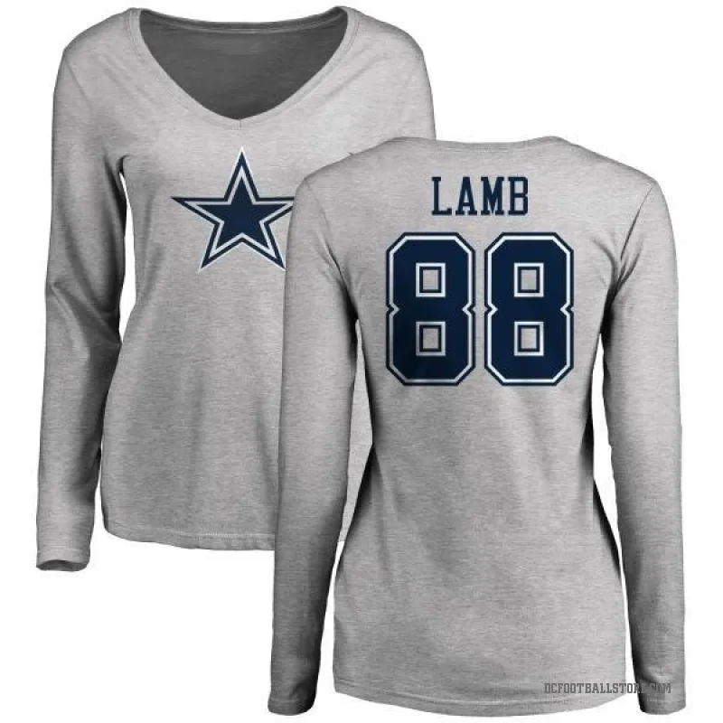 CeeDee Lamb Women's Ash Dallas Cowboys Logo Long Sleeve T-Shirt -