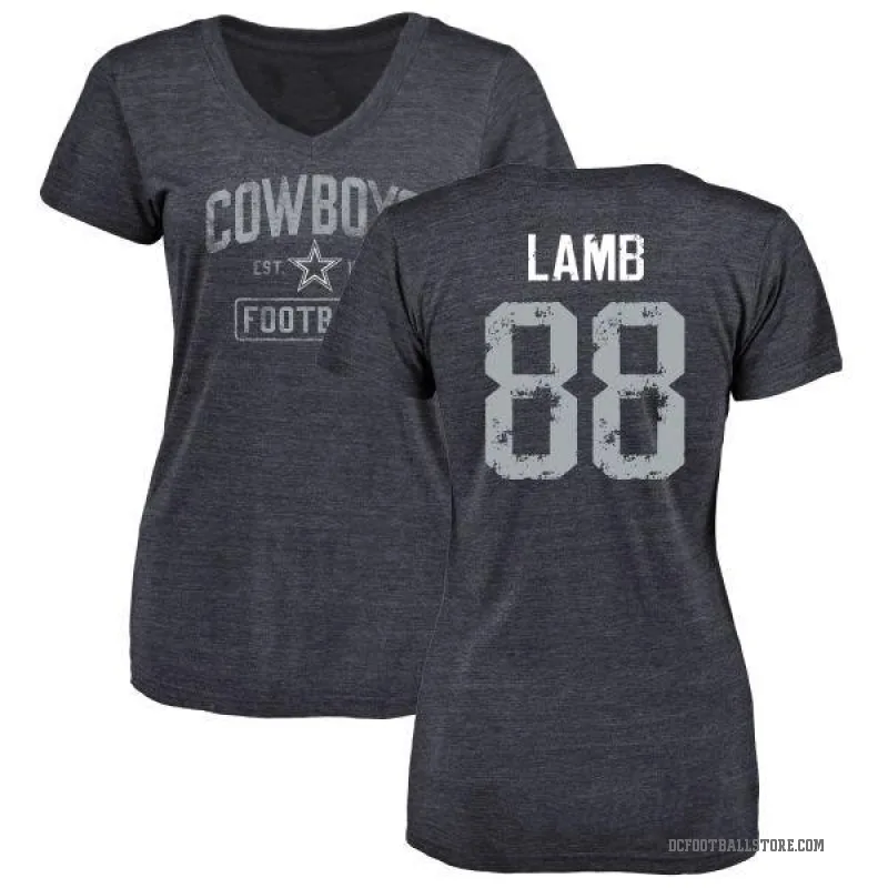 CeeDee Lamb Women's Navy Dallas Cowboys Distressed V-Neck T-Shirt -