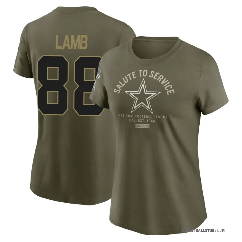 CeeDee Lamb Women's Olive Dallas Cowboys 2025 Salute to Service Sideline T-Shirt