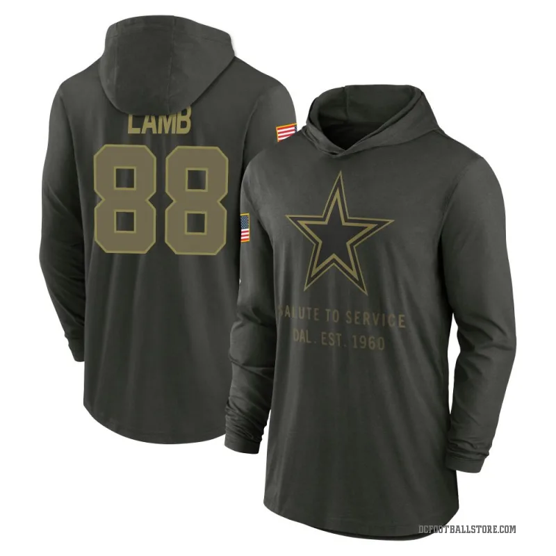 CeeDee Lamb Youth Green Dallas Cowboys Forest/ 2025 Salute to Service Sideline Lightweight Hooded Pullover Long Sleeve T-Shirt