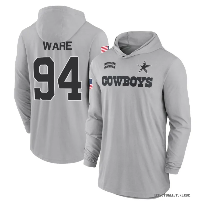 DeMarcus Ware Men's Gray Dallas Cowboys 2024 Salute to Service Lightweight Performance Long Sleeve Hooded T-Shirt