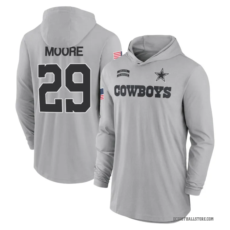 Devin Moore Men's Gray Dallas Cowboys 2024 Salute to Service Lightweight Performance Long Sleeve Hooded T-Shirt