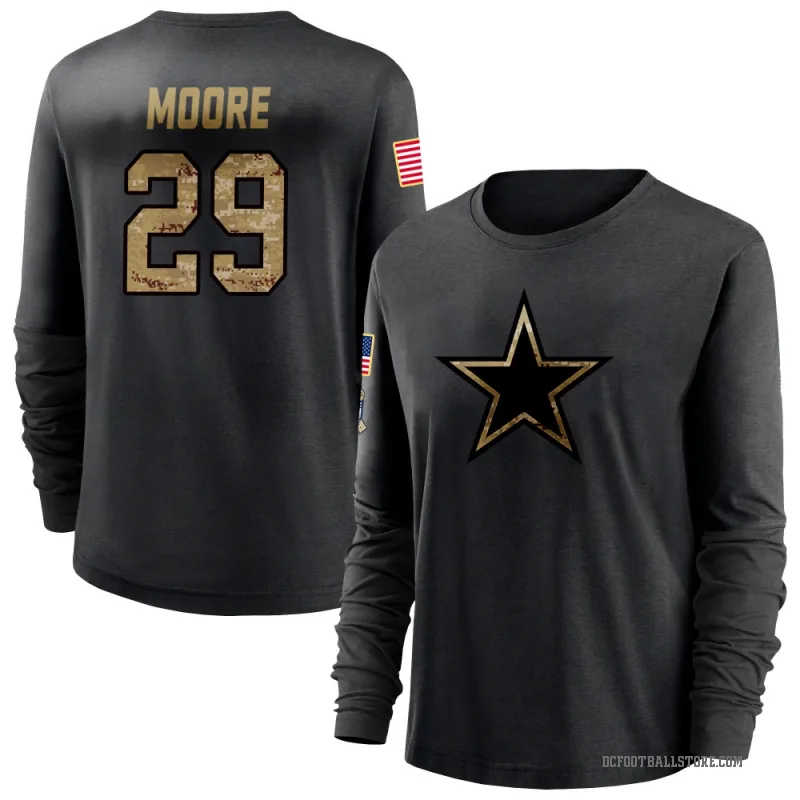 Devin Moore Women's Black Dallas Cowboys 2020 Salute To Service Sideline Performance Long Sleeve T-Shirt