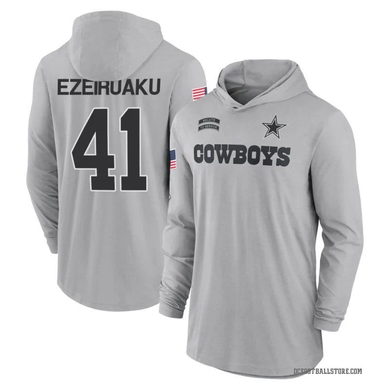 Donovan Ezeiruaku Men's Gray Dallas Cowboys 2024 Salute to Service Lightweight Performance Long Sleeve Hooded T-Shirt