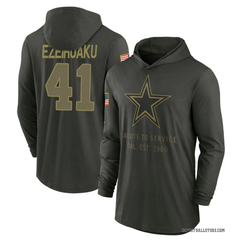 Donovan Ezeiruaku Youth Green Dallas Cowboys Forest/ 2025 Salute to Service Sideline Lightweight Hooded Pullover Long Sleeve T-S