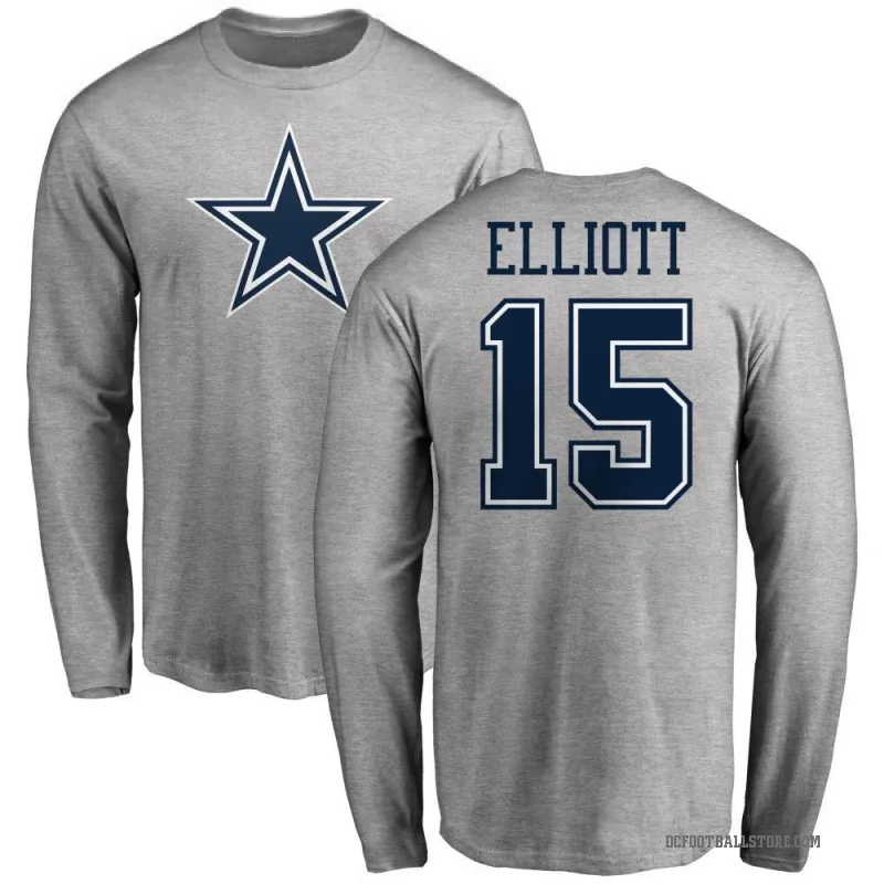 Ezekiel Elliott Men's Ash Dallas Cowboys Logo Long Sleeve T-Shirt -