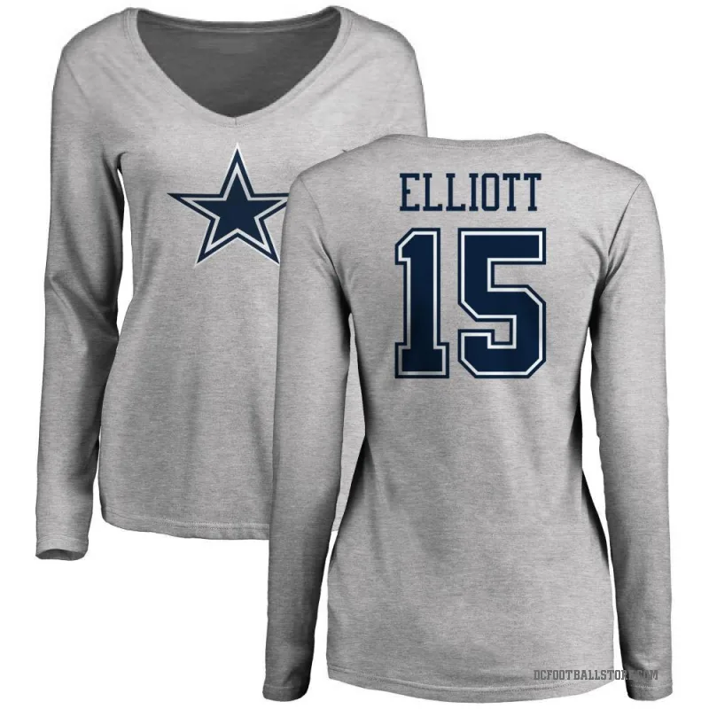 Ezekiel Elliott Women's Ash Dallas Cowboys Logo Long Sleeve T-Shirt -