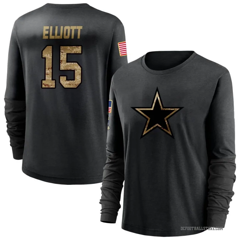 Ezekiel Elliott Women's Black Dallas Cowboys 2020 Salute To Service Sideline Performance Long Sleeve T-Shirt