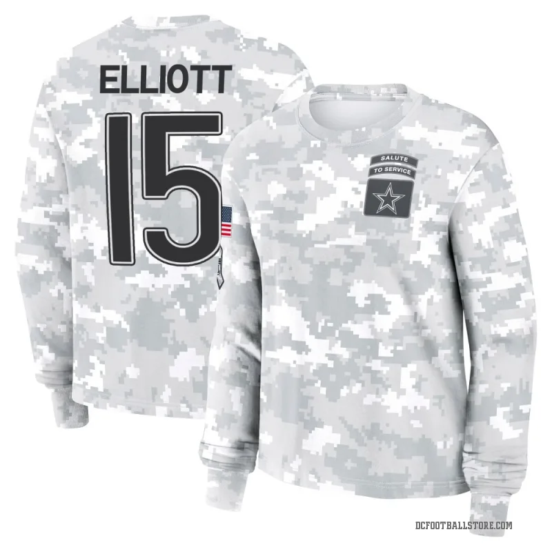 Ezekiel Elliott Women's Camo Dallas Cowboys Arctic 2024 Salute to Service Long Sleeve T-Shirt