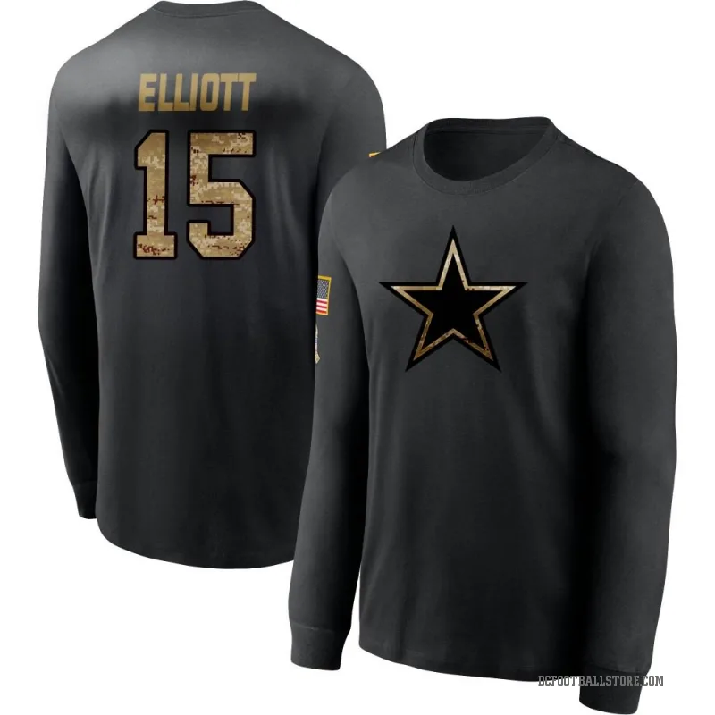 Ezekiel Elliott Youth Black Dallas Cowboys 2020 Salute To Service Sideline Performance Long Sleeve T-Shirt