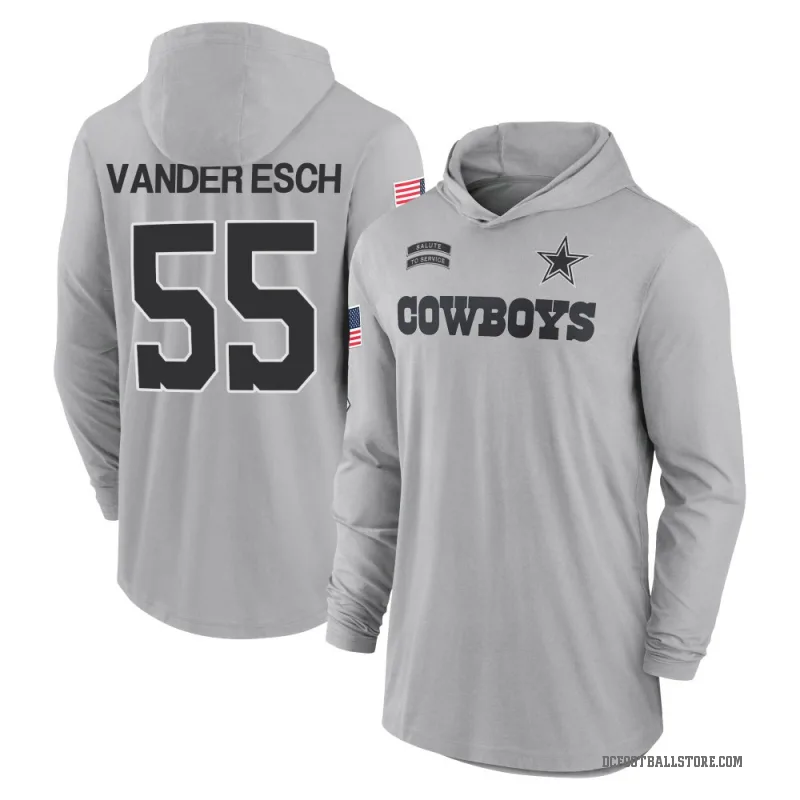 Leighton Vander Esch Youth Gray Dallas Cowboys 2024 Salute to Service Lightweight Performance Long Sleeve Hooded T-Shirt