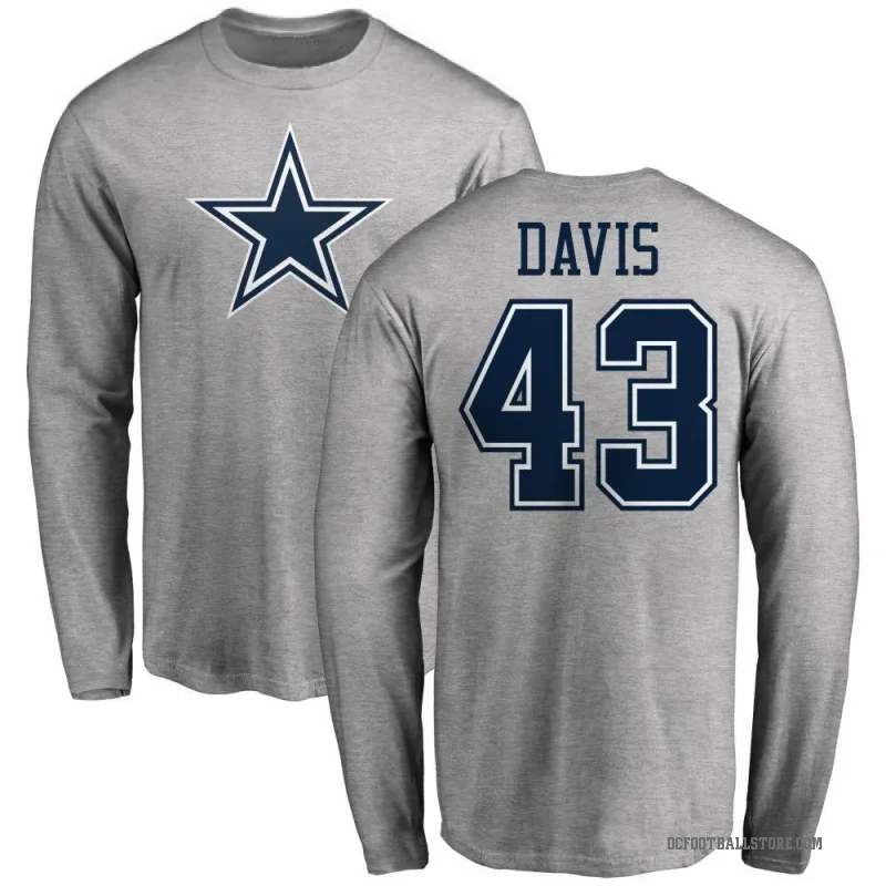 Malik Davis Men's Ash Dallas Cowboys Logo Long Sleeve T-Shirt -