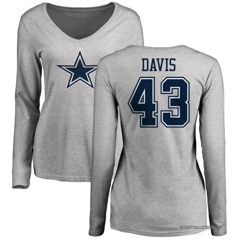 Malik Davis Women's Ash Dallas Cowboys Logo Long Sleeve T-Shirt -