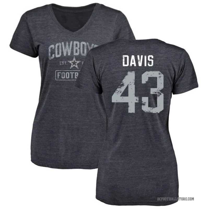 Malik Davis Women's Navy Dallas Cowboys Distressed V-Neck T-Shirt -