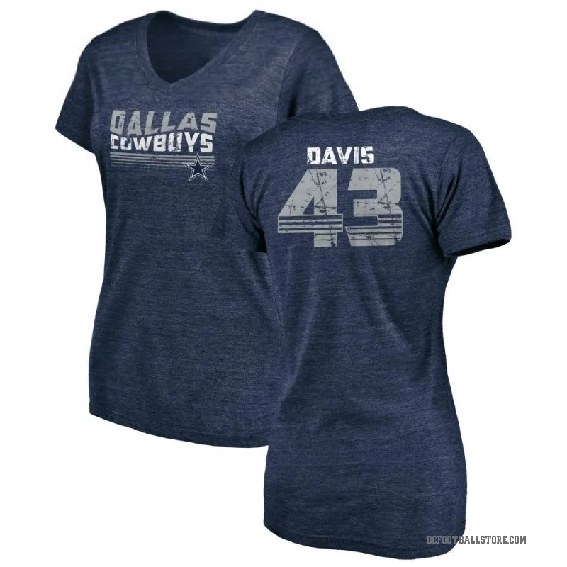 Malik Davis Women's Navy Dallas Cowboys Retro V-Neck T-Shirt -
