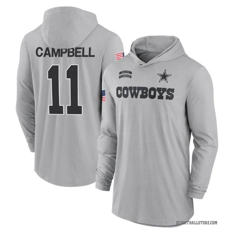 Parris Campbell Youth Gray Dallas Cowboys 2024 Salute to Service Lightweight Performance Long Sleeve Hooded T-Shirt