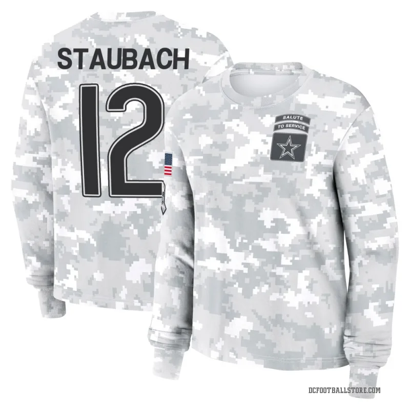 Roger Staubach Women's Camo Dallas Cowboys Arctic 2024 Salute to Service Long Sleeve T-Shirt