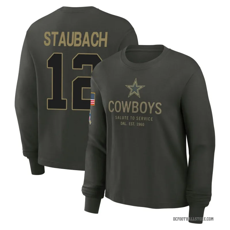Roger Staubach Women's Green Dallas Cowboys Dark/ 2025 Salute to Service Sideline Long Sleeve T-Shirt
