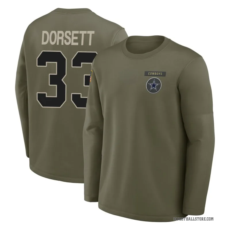 Tony Dorsett Youth Olive Dallas Cowboys 2025 Salute to Service Sideline Coaches Long Sleeve T-Shirt