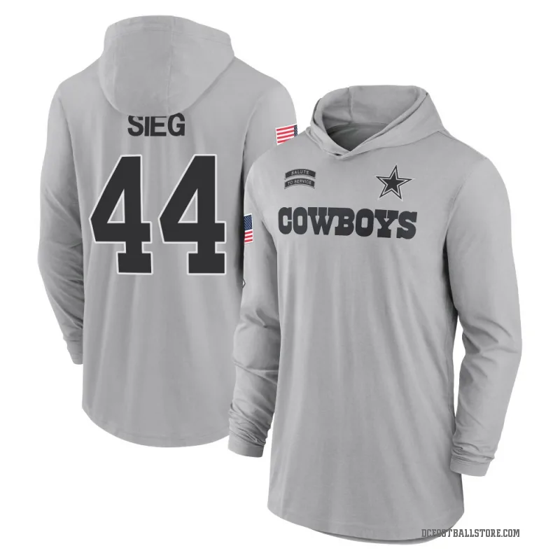 Trent Sieg Youth Gray Dallas Cowboys 2024 Salute to Service Lightweight Performance Long Sleeve Hooded T-Shirt
