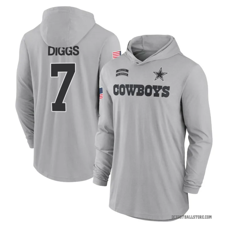 Trevon Diggs Men's Gray Dallas Cowboys 2024 Salute to Service Lightweight Performance Long Sleeve Hooded T-Shirt