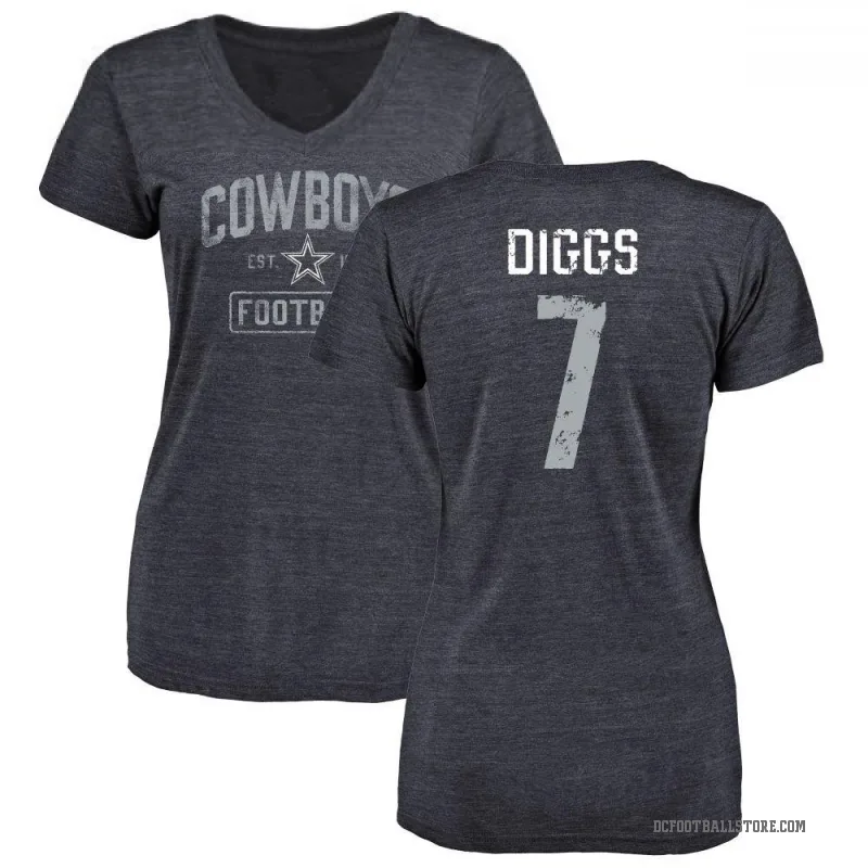 Trevon Diggs Women's Navy Dallas Cowboys Distressed V-Neck T-Shirt -